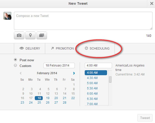 Screenshot of Twitter scheduling