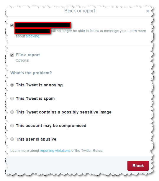 New Twitter blocking/reporting feature