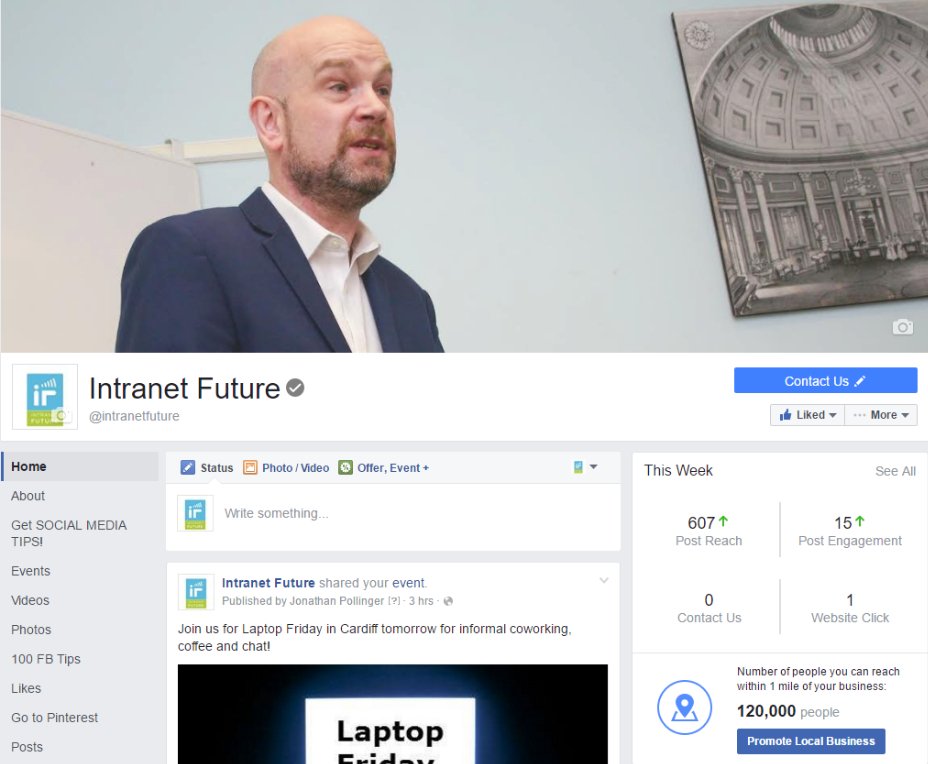 Screenshot of new Facebook Page design - Intranet Future