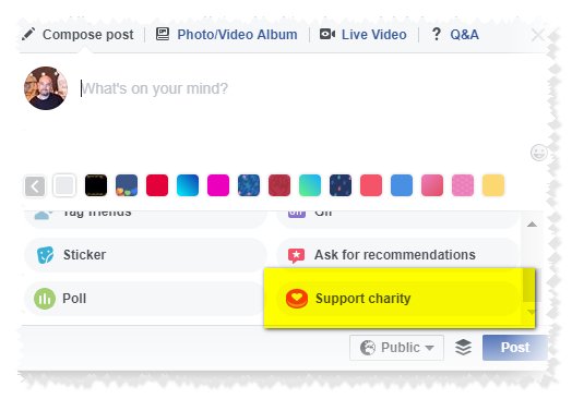 Facebook support charity