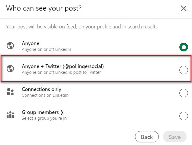 How to add a Twitter link to your LinkedIn Profile - sharing options for posting